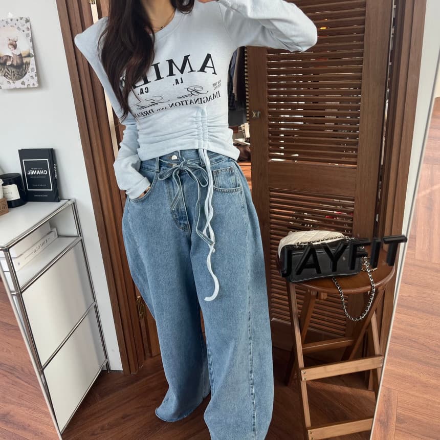 4 가지 색상 지금 봄 새로운 신제품 여성 의류 단색 두 버클 압축 압력 라인 거친 가장자리 청바지 상세 이미지 15