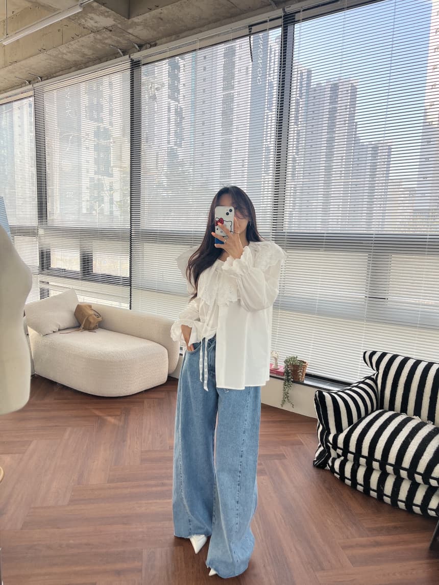 4 가지 색상 지금 봄 새로운 신제품 여성 의류 단색 두 버클 압축 압력 라인 거친 가장자리 청바지 상세 이미지 19