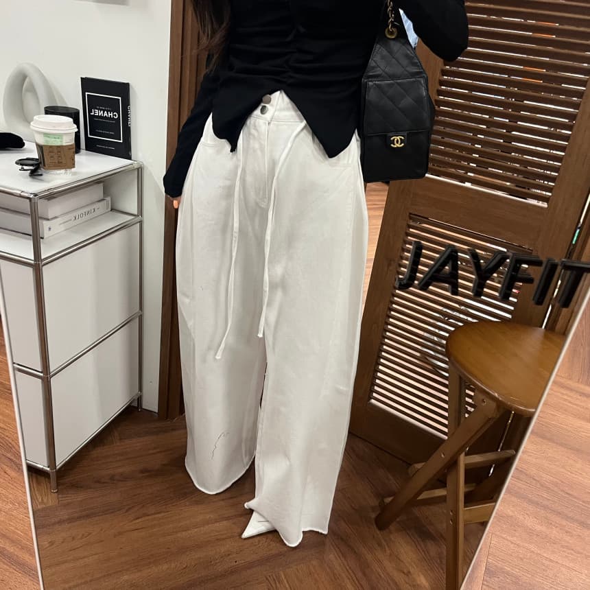 4 가지 색상 지금 봄 새로운 신제품 여성 의류 단색 두 버클 압축 압력 라인 거친 가장자리 청바지 상세 이미지 34