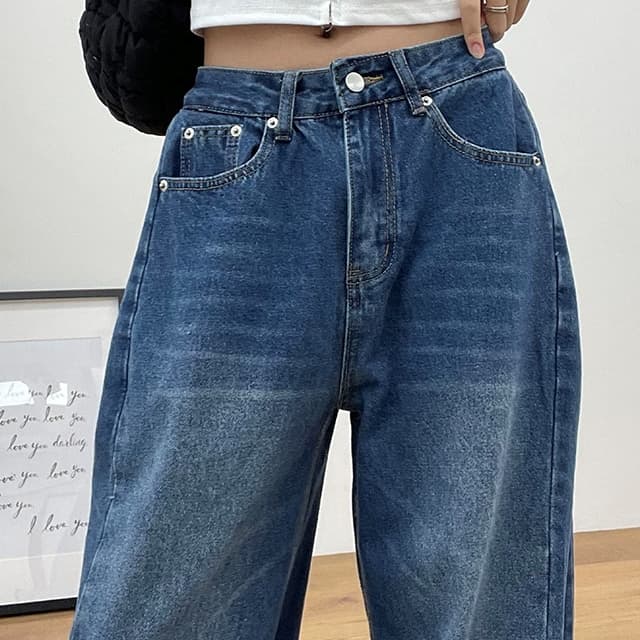 삼색 지금 양면 대 주름 루즈핏 넓은 다리 청바지 상세 이미지 1