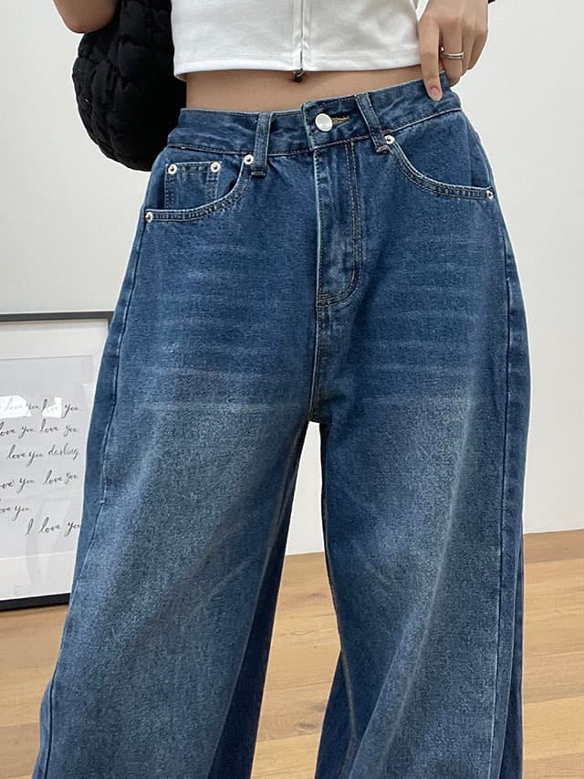 삼색 지금 양면 대 주름 루즈핏 넓은 다리 청바지 상세 이미지 9