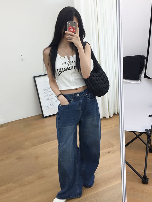 삼색 지금 양면 대 주름 루즈핏 넓은 다리 청바지 상세 이미지 22