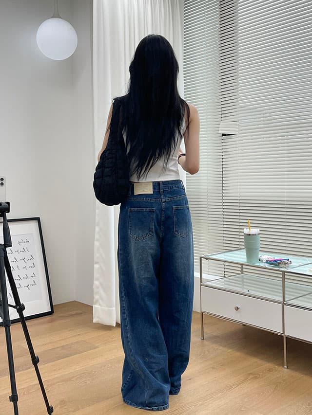 삼색 지금 양면 대 주름 루즈핏 넓은 다리 청바지 상세 이미지 26