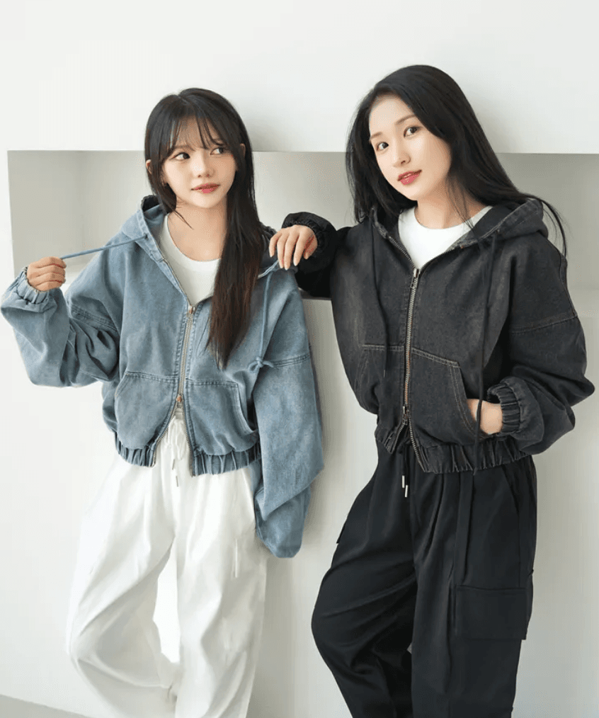 지금 거리 차가운 센스 스탠드 칼라 후드 데님 재킷 상세 이미지 2