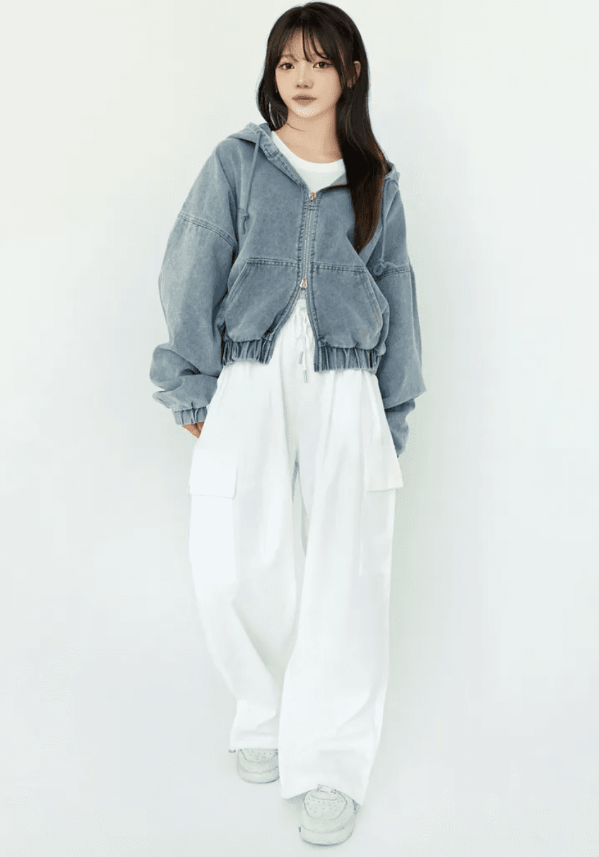지금 거리 차가운 센스 스탠드 칼라 후드 데님 재킷 상세 이미지 8