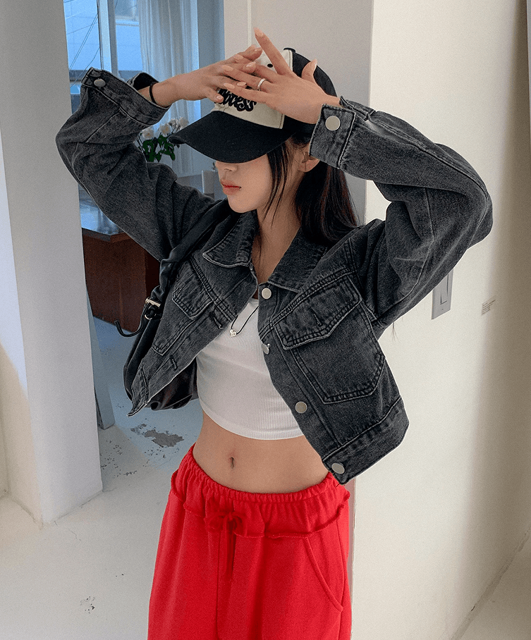 선물 작은 대중 프로필 모양 클래식 데님 쇼트 스타일 재킷 재킷 이미지 2