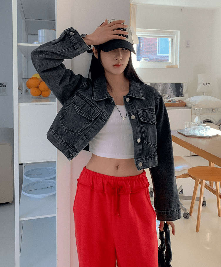 선물 작은 대중 프로필 모양 클래식 데님 쇼트 스타일 재킷 재킷 이미지 3