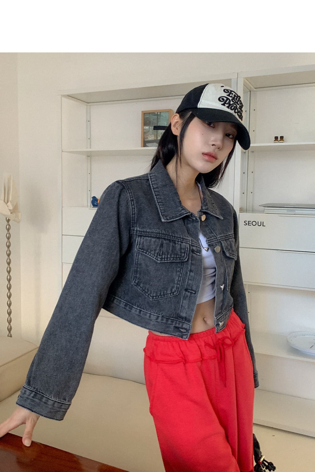 선물 작은 대중 프로필 모양 클래식 데님 쇼트 스타일 재킷 재킷 상세 이미지 6
