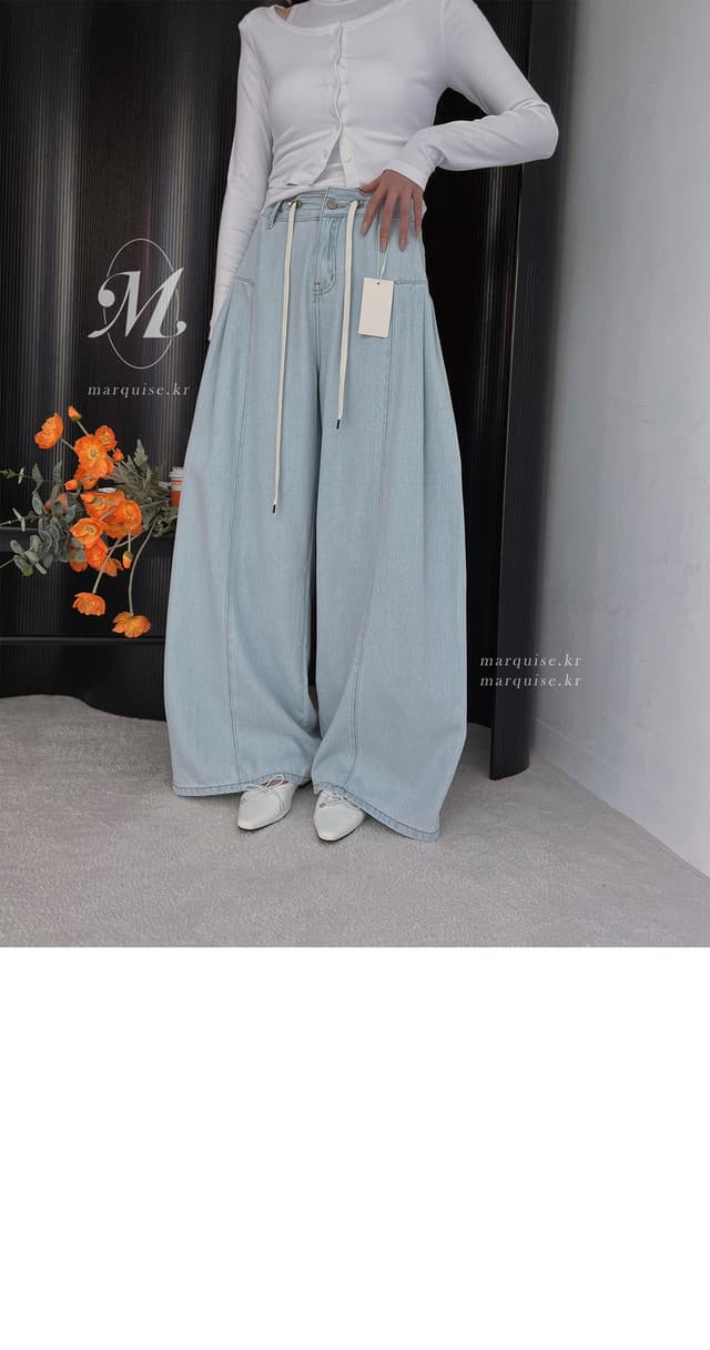 접기 주름 대 넓은 다리 데님 바지 상세 이미지 9