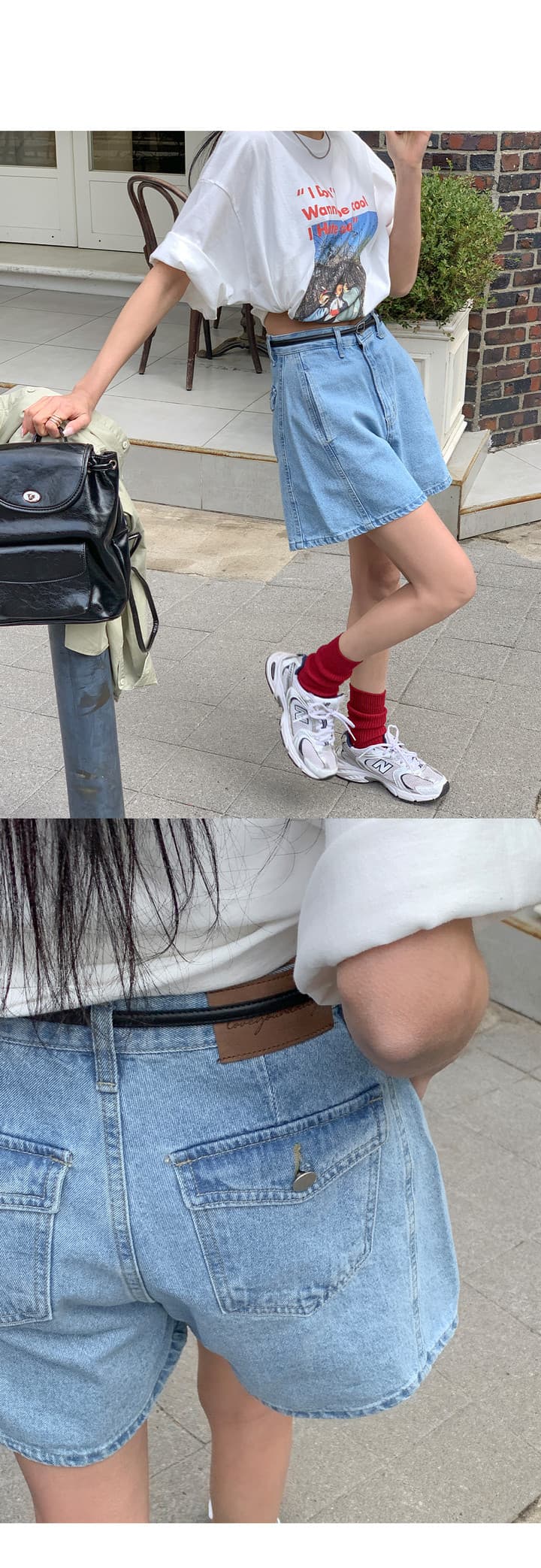 워싱 레트로 3 차원 루즈핏 넓은 다리 데님 반바지 상세 이미지 2
