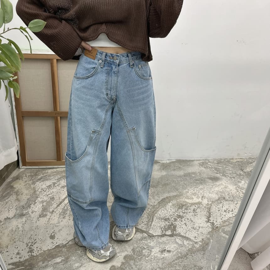 지금 빅 포켓 패션 다용도 부서 버클 모통이 칼 청바지 상세 이미지 6