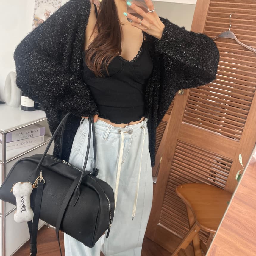 끈 양면 주름 넓은 다리 청바지 상세 이미지 1