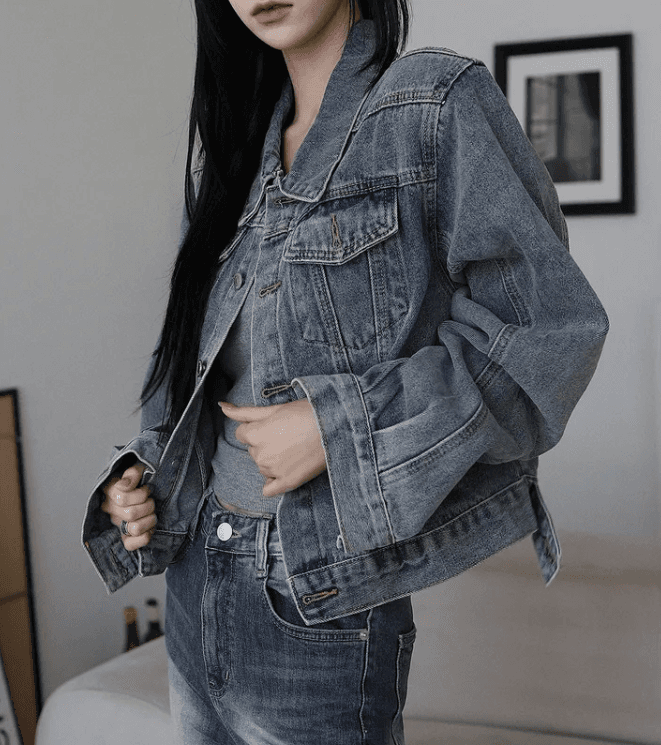 지금 색상 바로 레트로 다시 잘 생긴 ~ 중 데님 재킷 이미지 3