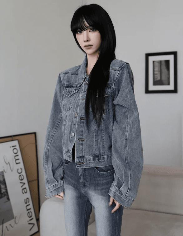 지금 색상 바로 레트로 다시 잘 생긴 ~ 중 데님 재킷 상세 이미지 3