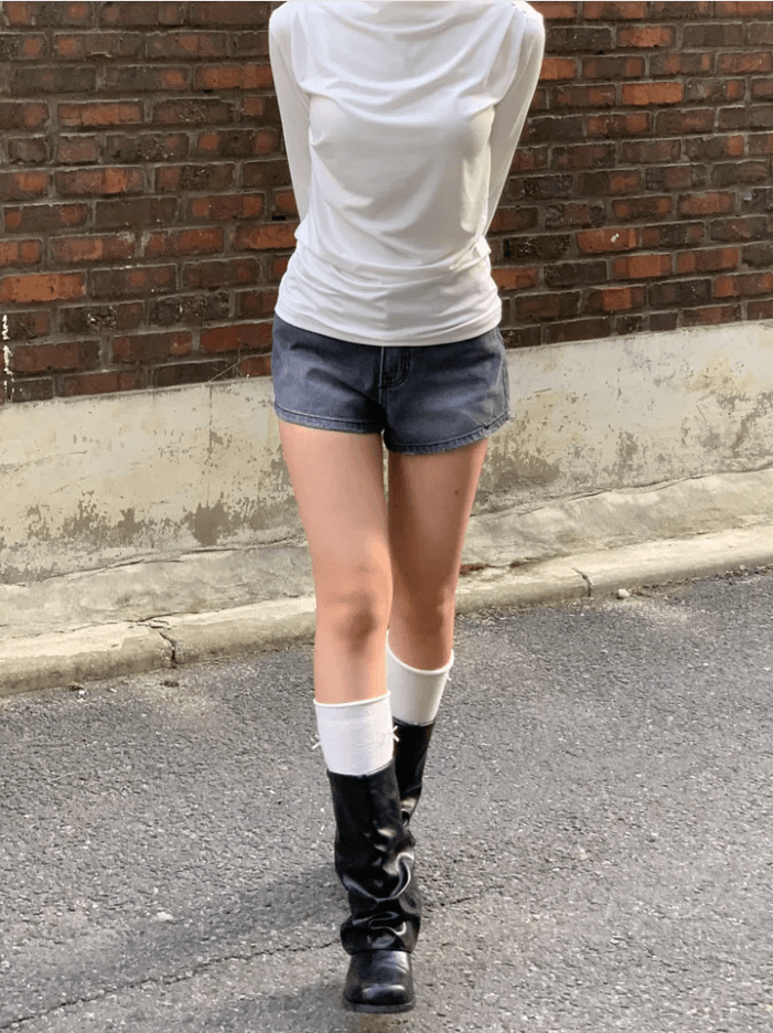 레트로 연삭 화이트 하트 주머니 몸매 가꾸기 데님 반바지 상세 이미지 11