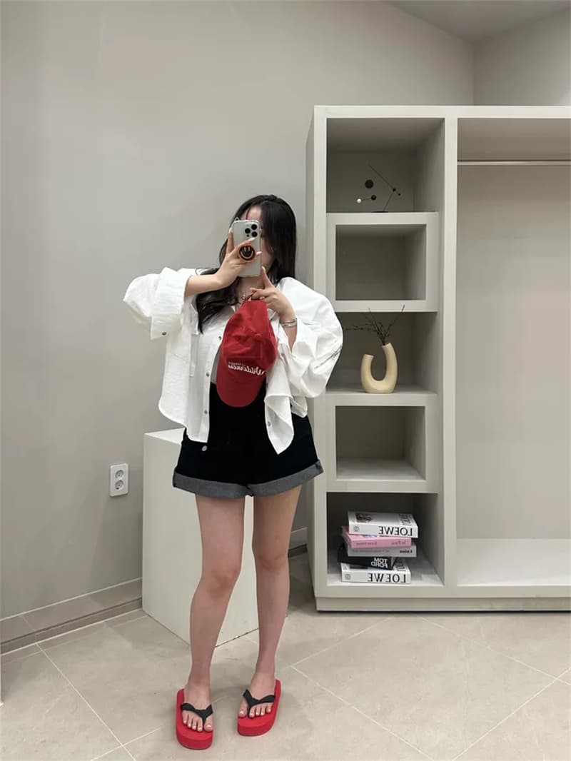 허리밴드 주머니 루즈핏 넓은 다리 데님 반바지 상세 이미지 3