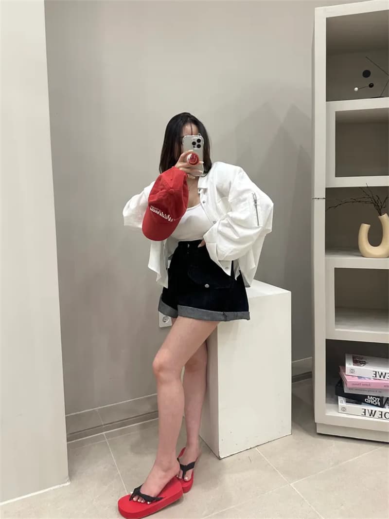 허리밴드 주머니 루즈핏 넓은 다리 데님 반바지 상세 이미지 16