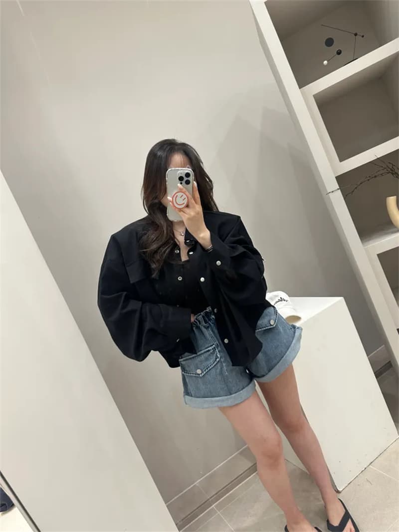 허리밴드 주머니 루즈핏 넓은 다리 데님 반바지 상세 이미지 33