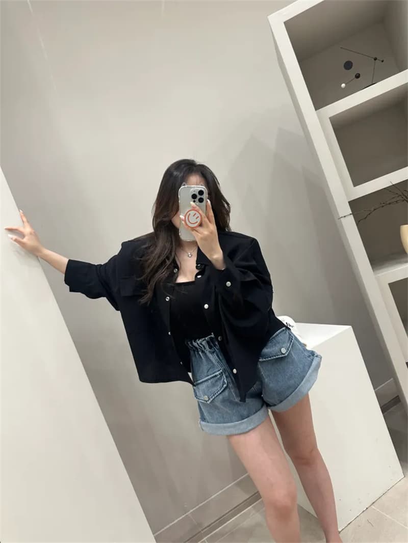 허리밴드 주머니 루즈핏 넓은 다리 데님 반바지 상세 이미지 34