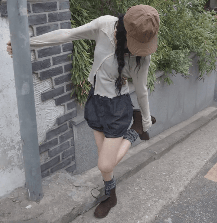 유형 깊은 시안 호박 그라운드 건강 데님 반바지 상세 이미지 2