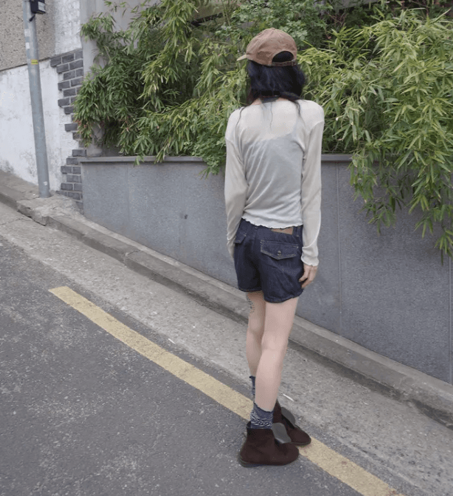 유형 깊은 시안 호박 그라운드 건강 데님 반바지 상세 이미지 21