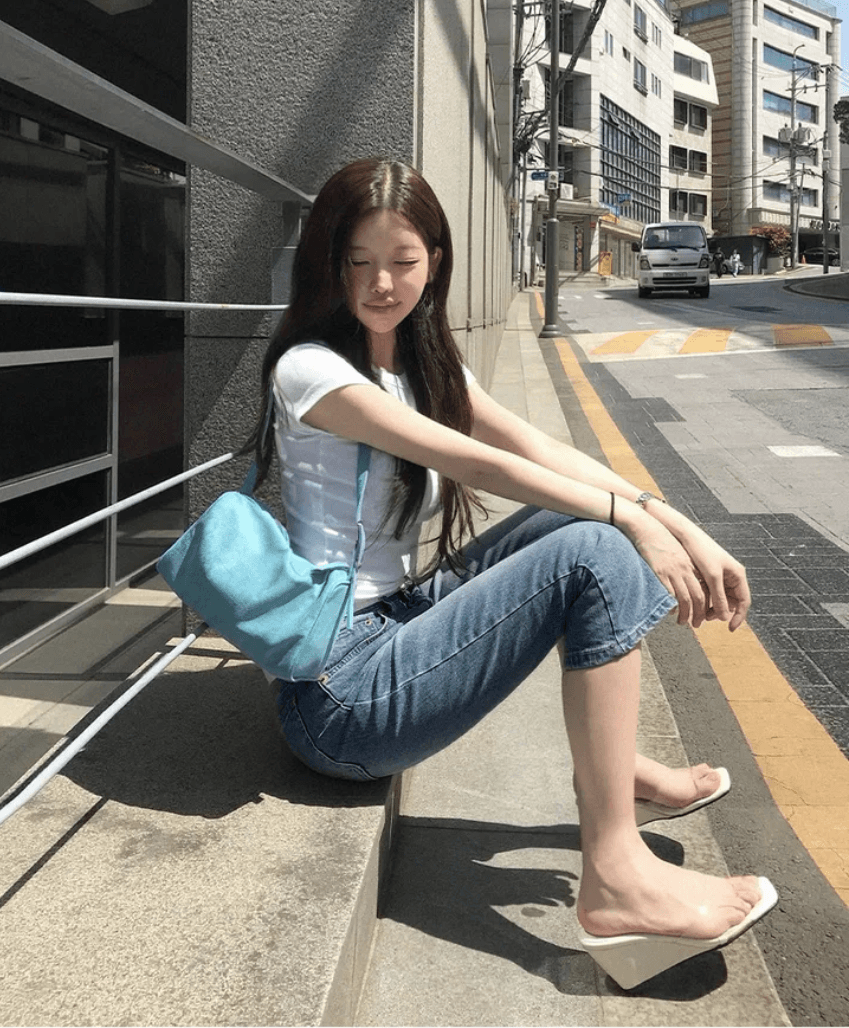 지금 스트레이트 다리 하느님 바지 돌아 가기 7 점 몸매 가꾸기 청바지 이미지 3