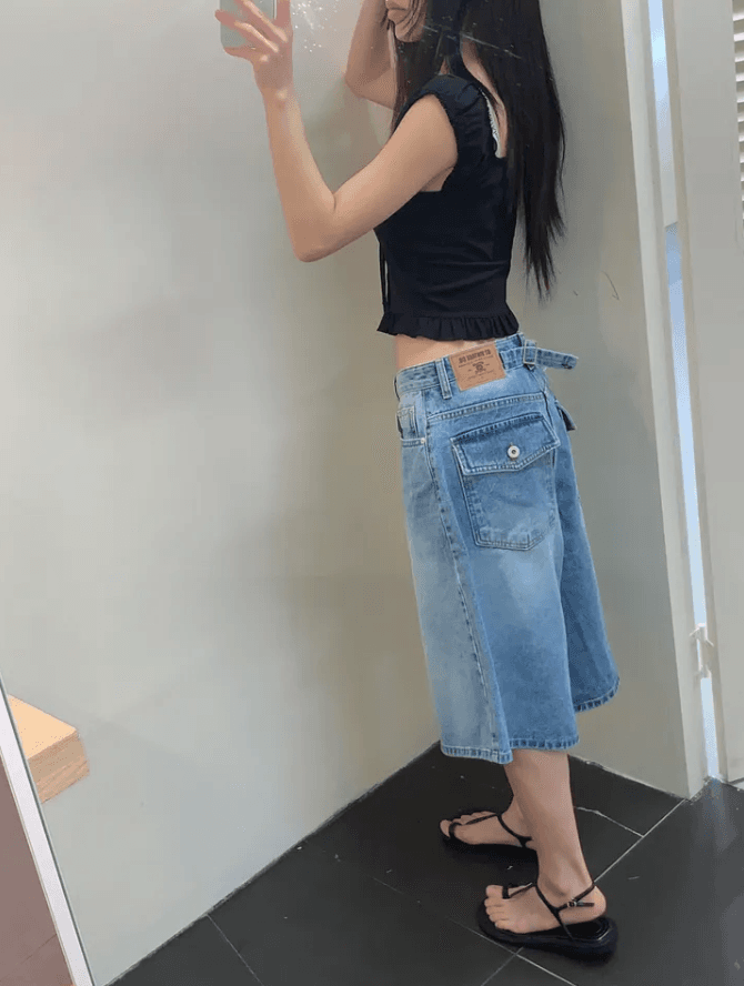 여름 소금 부서 다용도 넓은 다리 슬림해 보이는 오부 바지 트렌드 데님 바지 상세 이미지 8