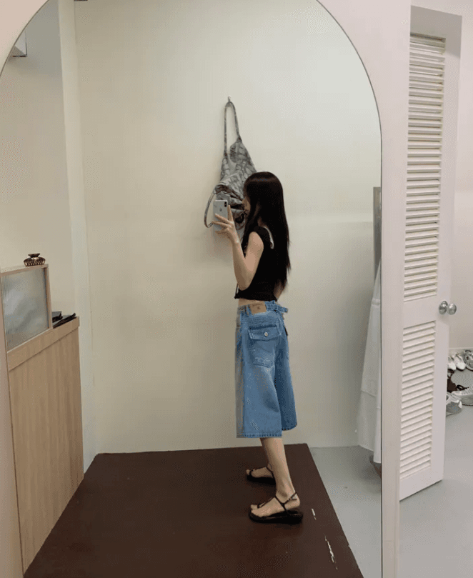 여름 소금 부서 다용도 넓은 다리 슬림해 보이는 오부 바지 트렌드 데님 바지 상세 이미지 10