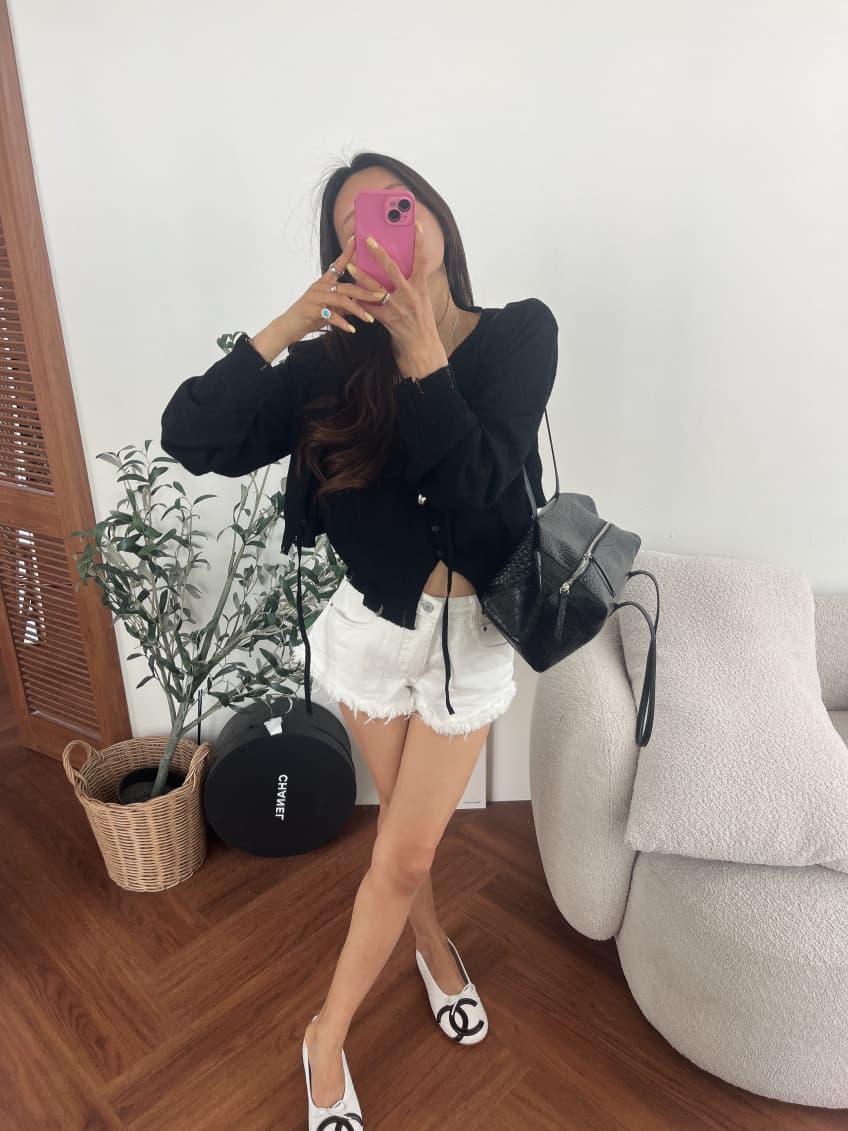 워싱 연삭 화이트 거친 가장자리 슬림해 보이는 핫걸 데님 반바지 상세 이미지 18