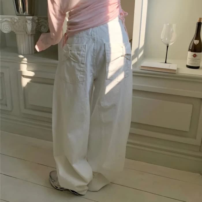 지금 레트로 단색 루즈핏 넓은 다리 캐주얼 바지 이미지 3