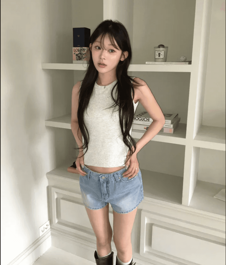 몸매 가꾸기 레트로 연삭 화이트 데님 반바지 상세 이미지 7