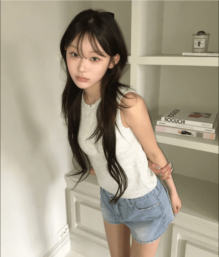 몸매 가꾸기 레트로 연삭 화이트 데님 반바지 상세 이미지 10