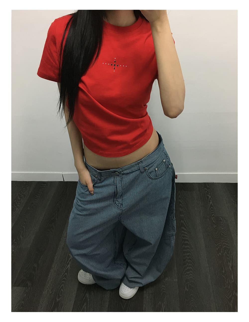 지금 블루 세로 줄무늬 측면 가방 디자인 다용도 개성 워크웨어 청바지 긴 바지 상세 이미지 4