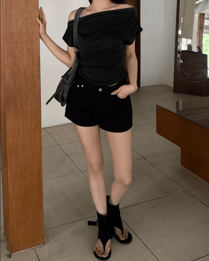 심장 모양 금속 카드 버클 스트랩 데님 반바지 이미지 4