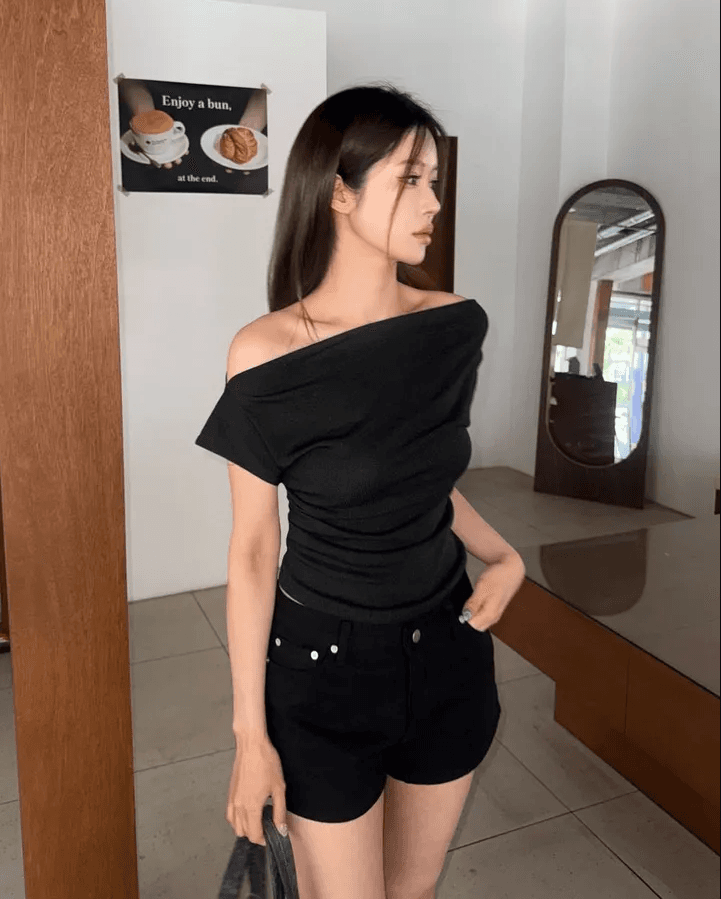 심장 모양 금속 카드 버클 스트랩 데님 반바지 상세 이미지 4