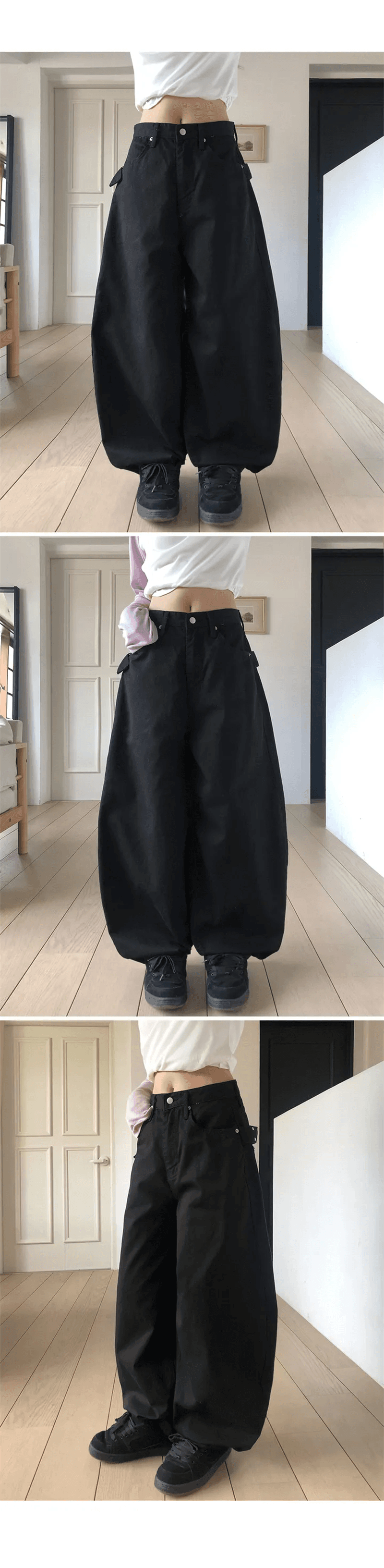 지금 레트로 stud 징 뒤에 벨트 디자인 넓은 다리 루즈핏 청바지 상세 이미지 8