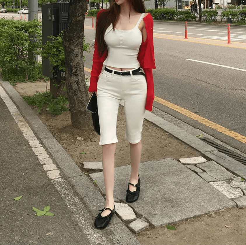 지금 다용도 capri 하이웨이스트 신축성 바지 여성 주머니 7부 바지 타이트 캐주얼 바지 상세 이미지 10