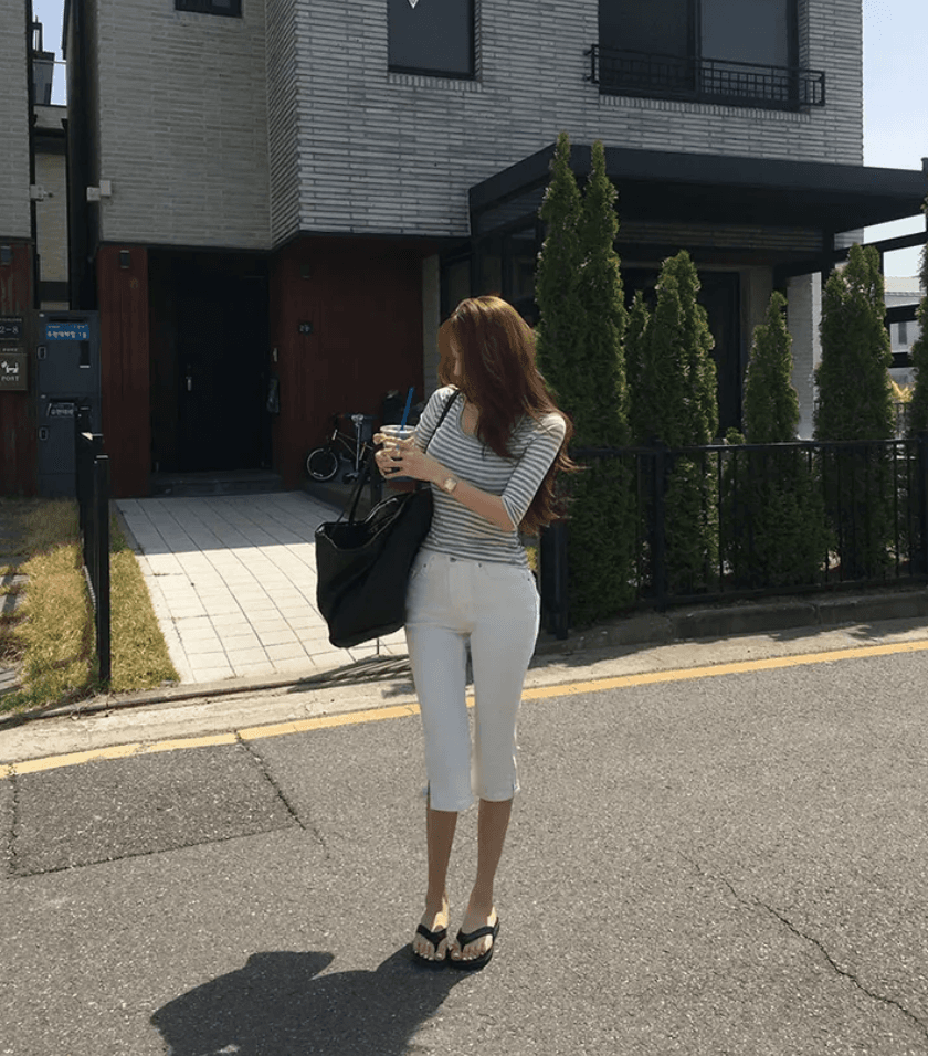 지금 다용도 capri 하이웨이스트 신축성 바지 여성 주머니 7부 바지 타이트 캐주얼 바지 상세 이미지 15