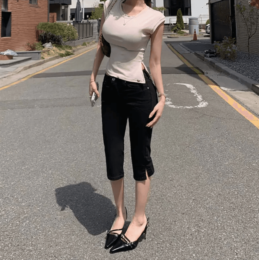 지금 다용도 capri 하이웨이스트 신축성 바지 여성 주머니 7부 바지 타이트 캐주얼 바지 상세 이미지 30