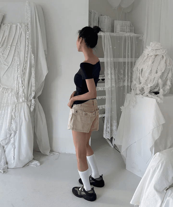 지금 단색 기타 서클 버튼 쇼트 스타일 상세 이미지 8