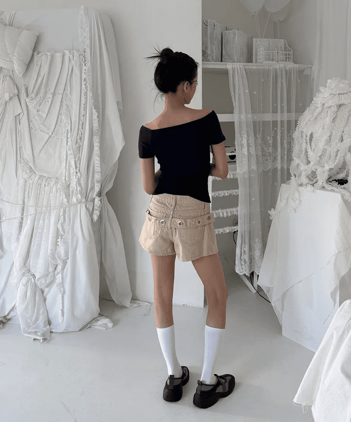 지금 단색 기타 서클 버튼 쇼트 스타일 상세 이미지 11