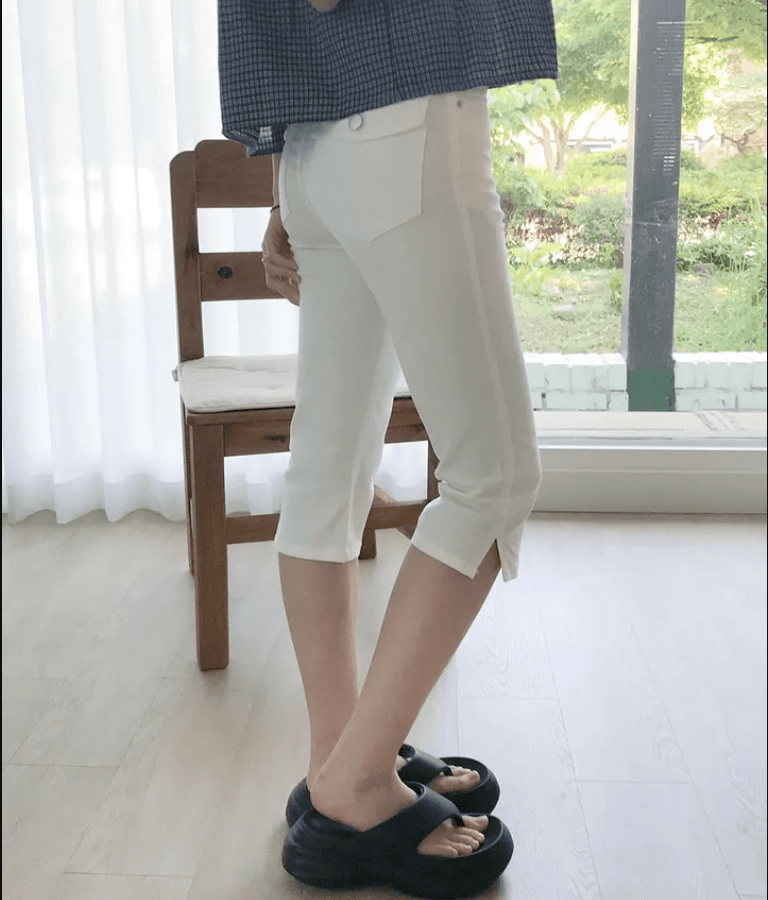 지금 바지 트임 몸매 가꾸기 7 점 신축성 데님 반바지 이미지 2