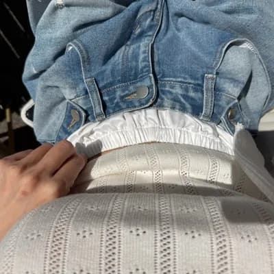 웨이 바지 허리 머리 바지 측면 레이스 조각 찢어진 부분 데님 바지 반바지 상세 이미지 2