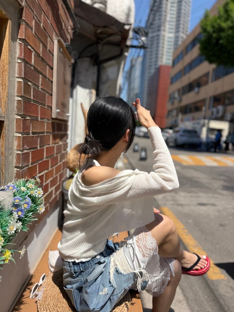 웨이 바지 허리 머리 바지 측면 레이스 조각 찢어진 부분 데님 바지 반바지 상세 이미지 20