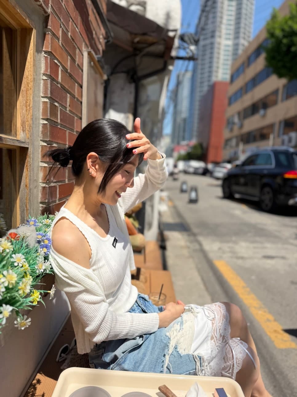 웨이 바지 허리 머리 바지 측면 레이스 조각 찢어진 부분 데님 바지 반바지 상세 이미지 23