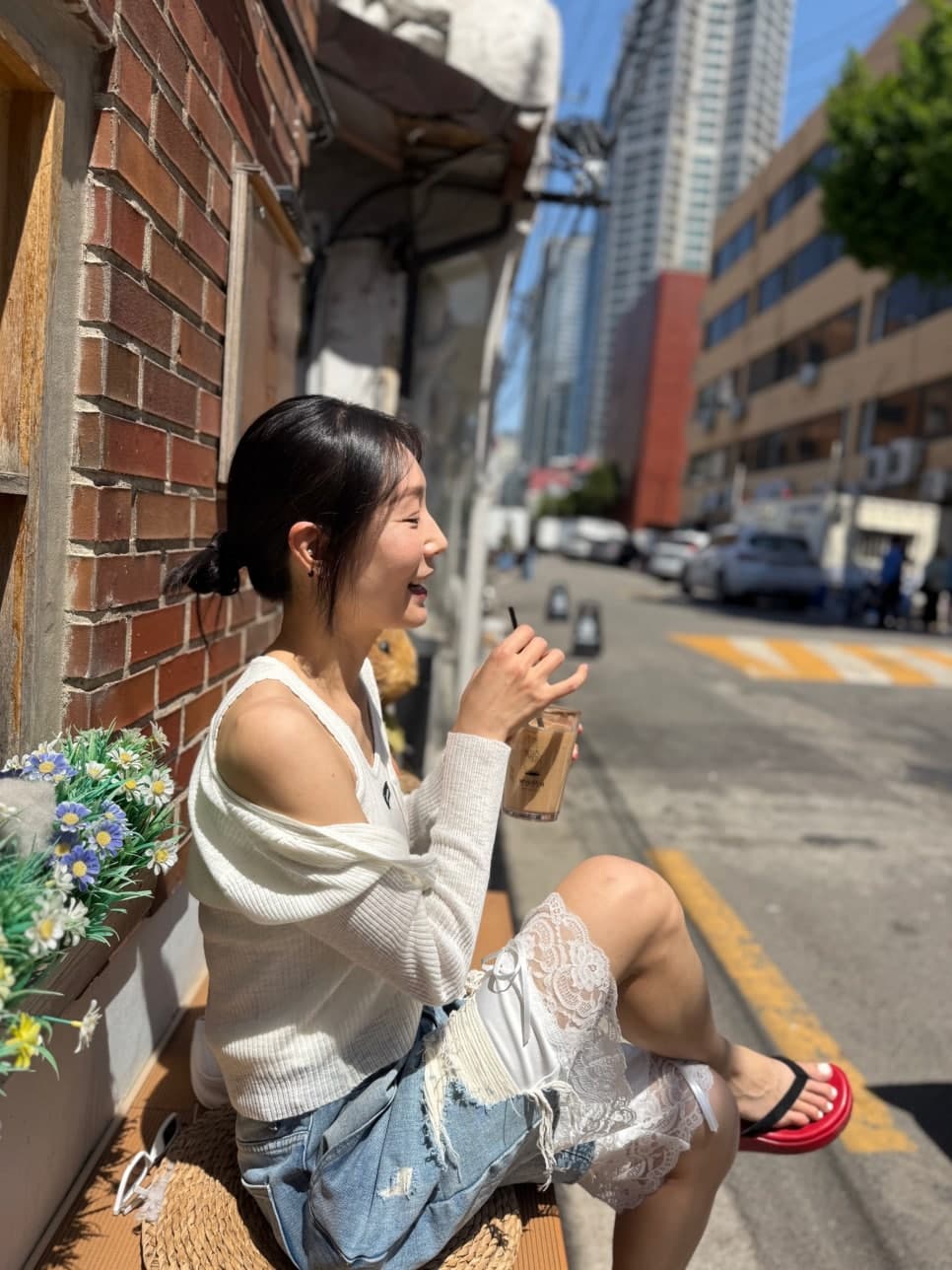 웨이 바지 허리 머리 바지 측면 레이스 조각 찢어진 부분 데님 바지 반바지 상세 이미지 24