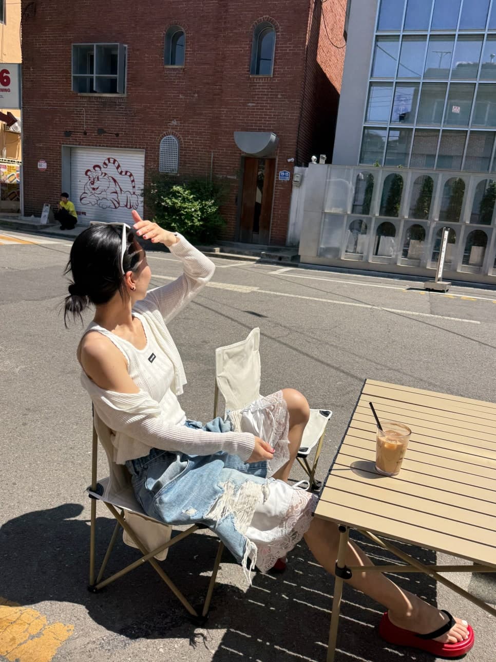 웨이 바지 허리 머리 바지 측면 레이스 조각 찢어진 부분 데님 바지 반바지 상세 이미지 25