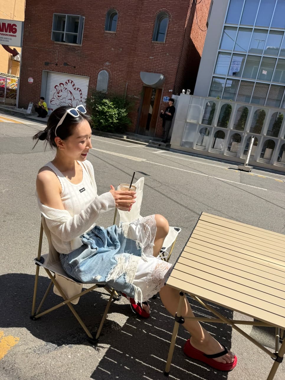 웨이 바지 허리 머리 바지 측면 레이스 조각 찢어진 부분 데님 바지 반바지 상세 이미지 26