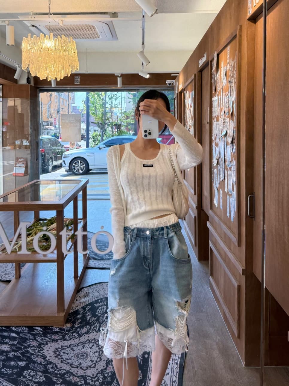 웨이 바지 허리 머리 바지 측면 레이스 조각 찢어진 부분 데님 바지 반바지 상세 이미지 29