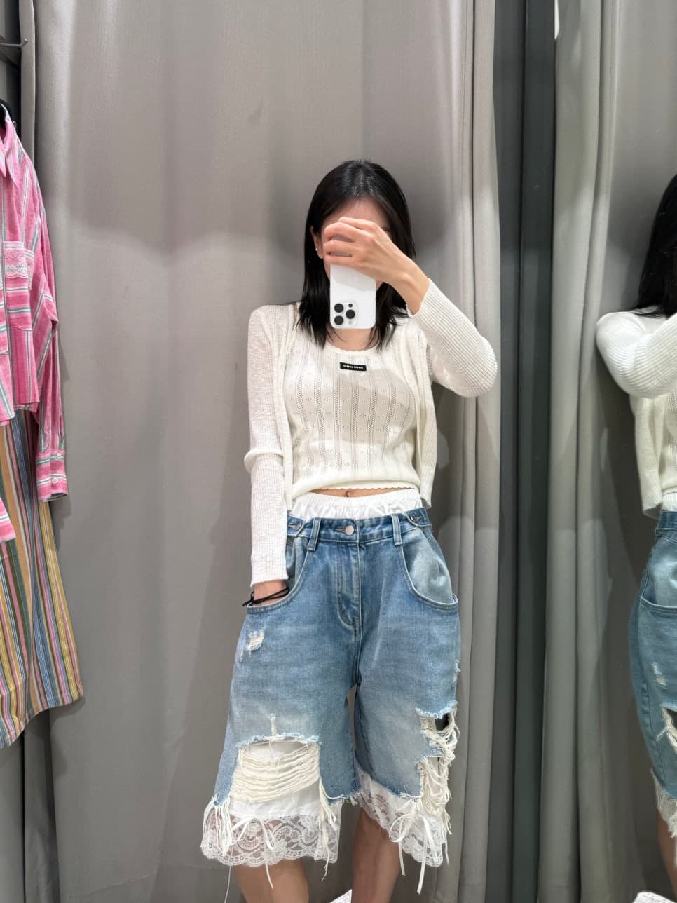 웨이 바지 허리 머리 바지 측면 레이스 조각 찢어진 부분 데님 바지 반바지 상세 이미지 31
